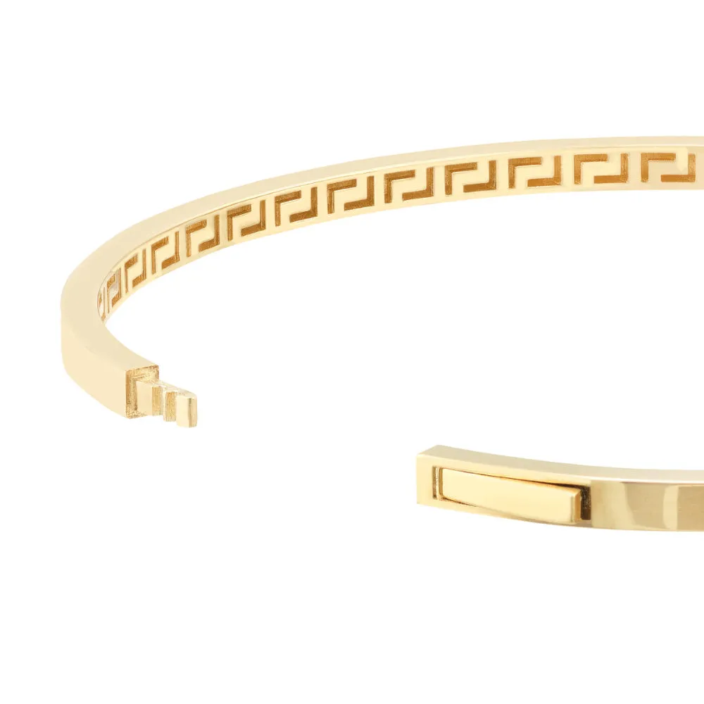 14k Plain Bangle with Greek Key Interior