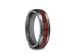 6MM HAWAIIAN Koa Wood Tungsten WEDDING BAND DOME AND GRAY INTERIOR