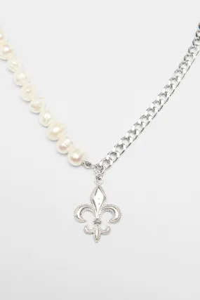 7mm Freshwater Pearl & Fleur De Lis Necklace