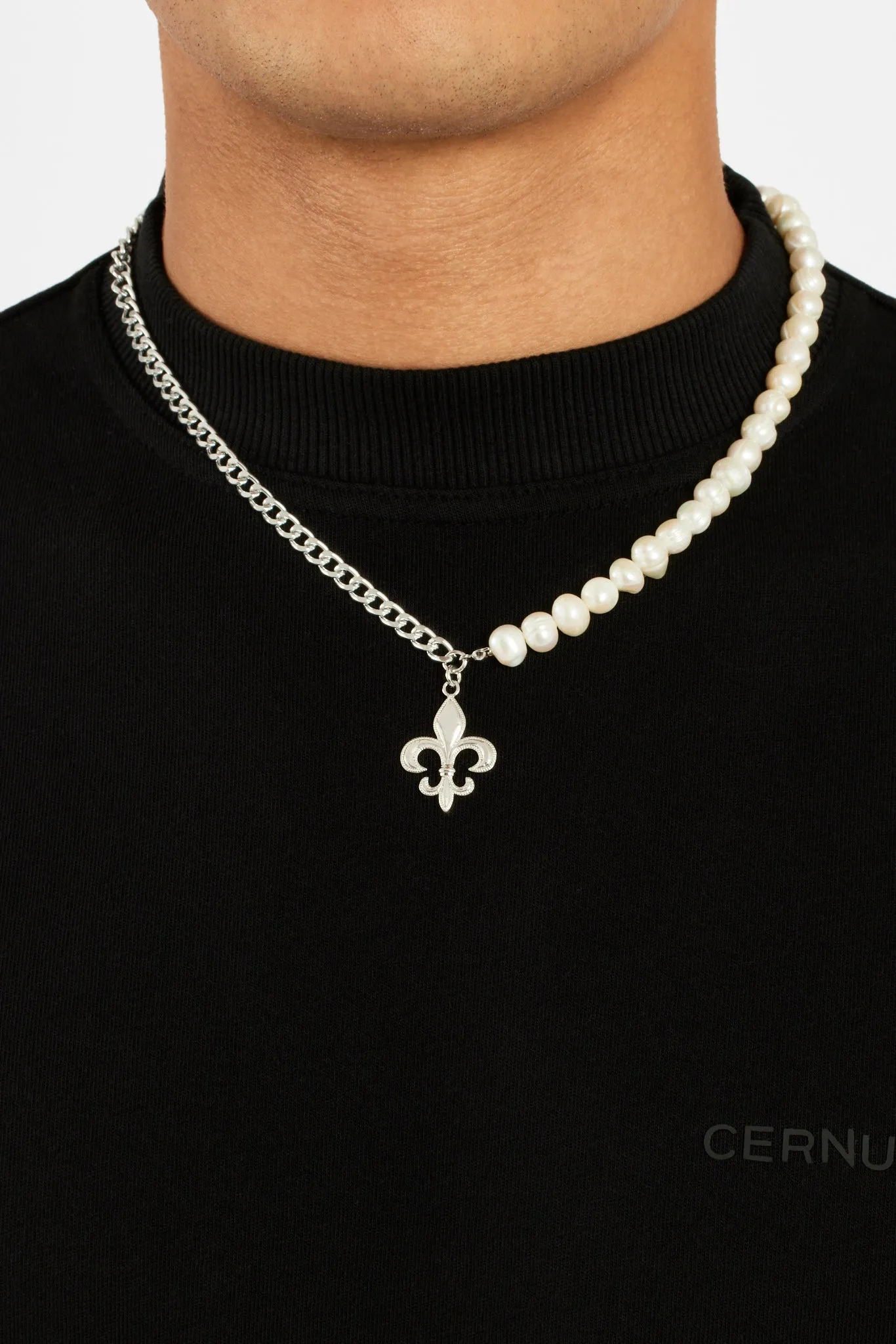 7mm Freshwater Pearl & Fleur De Lis Necklace