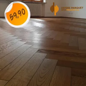 80mq di parquet prefinito Rovere Castle Brown 2 strati spina Italiana 13,5x95x600mm