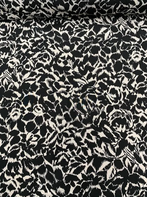 Abstract Leaf Graphic Printed Silk Crepe de Chine - Black / White