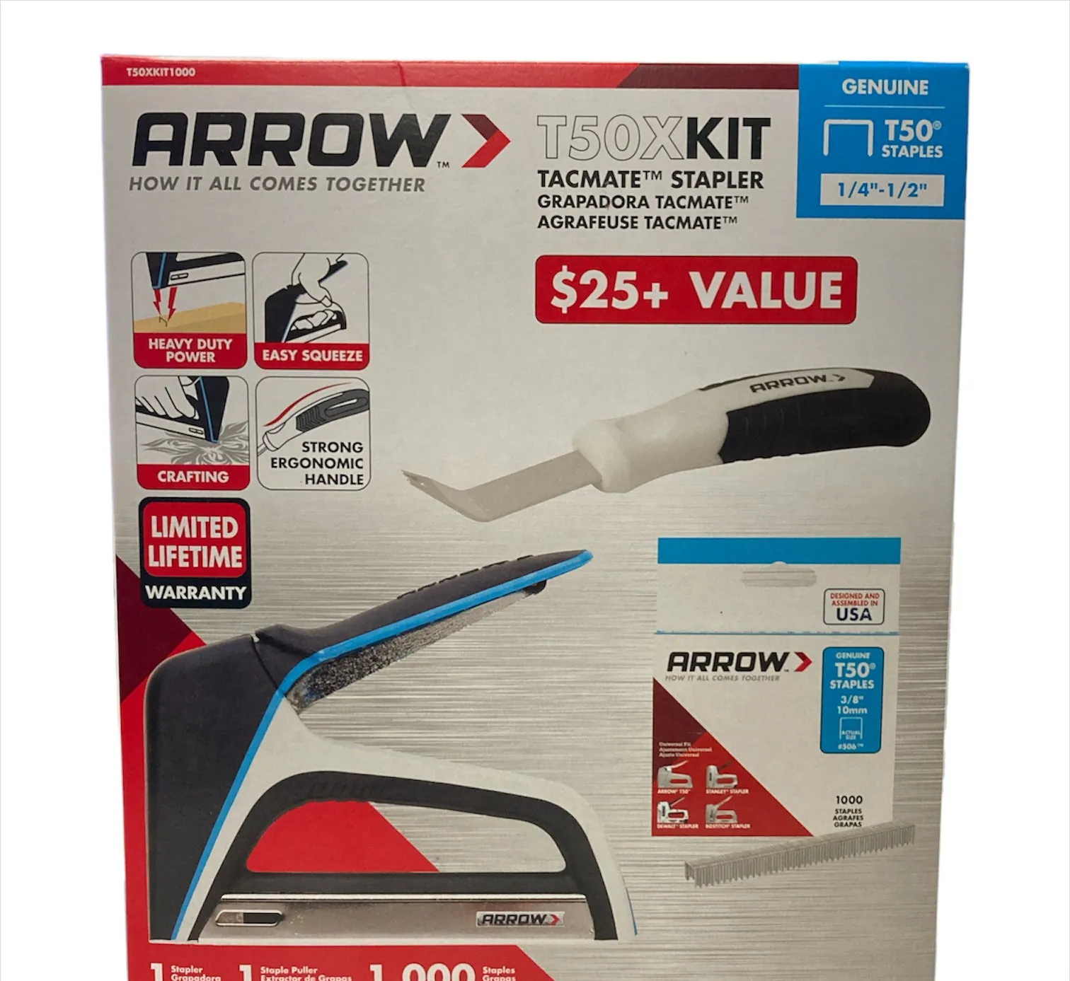 Arrow Fastener T50X Stapler Kit with Stapler, Puller & 1000 Staples