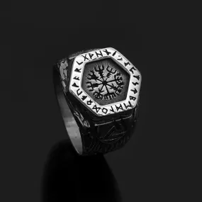 Bague boussole runique Vegvisir