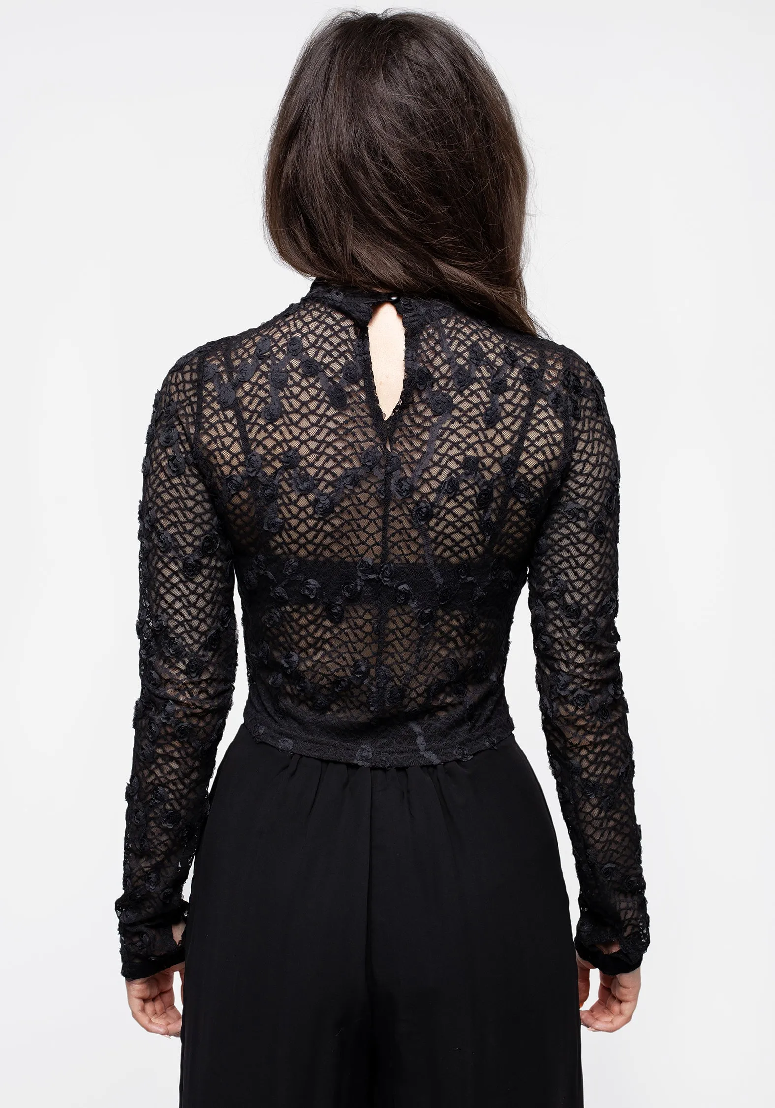 Baroque Long Sleeve Lace Crop Top