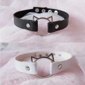 BLACK/WHITE KWAII CAT PU CHOKER BY61209