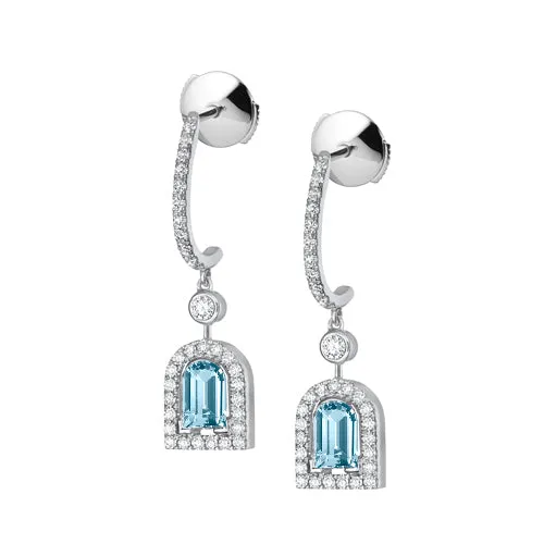 Couleur Sculptural Pendant Earring GM, 18k White Gold with DAVIDOR Arch Cut Aquamarine and Brilliant Diamonds