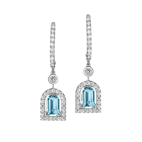 Couleur Sculptural Pendant Earring GM, 18k White Gold with DAVIDOR Arch Cut Aquamarine and Brilliant Diamonds