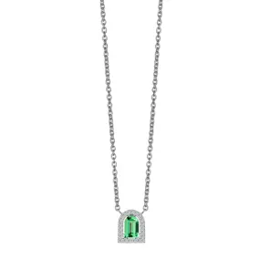 Couleur Sculptural Pendant Necklace, 18k White Gold with DAVIDOR Arch Cut Green Tourmaline and Brilliant Diamonds