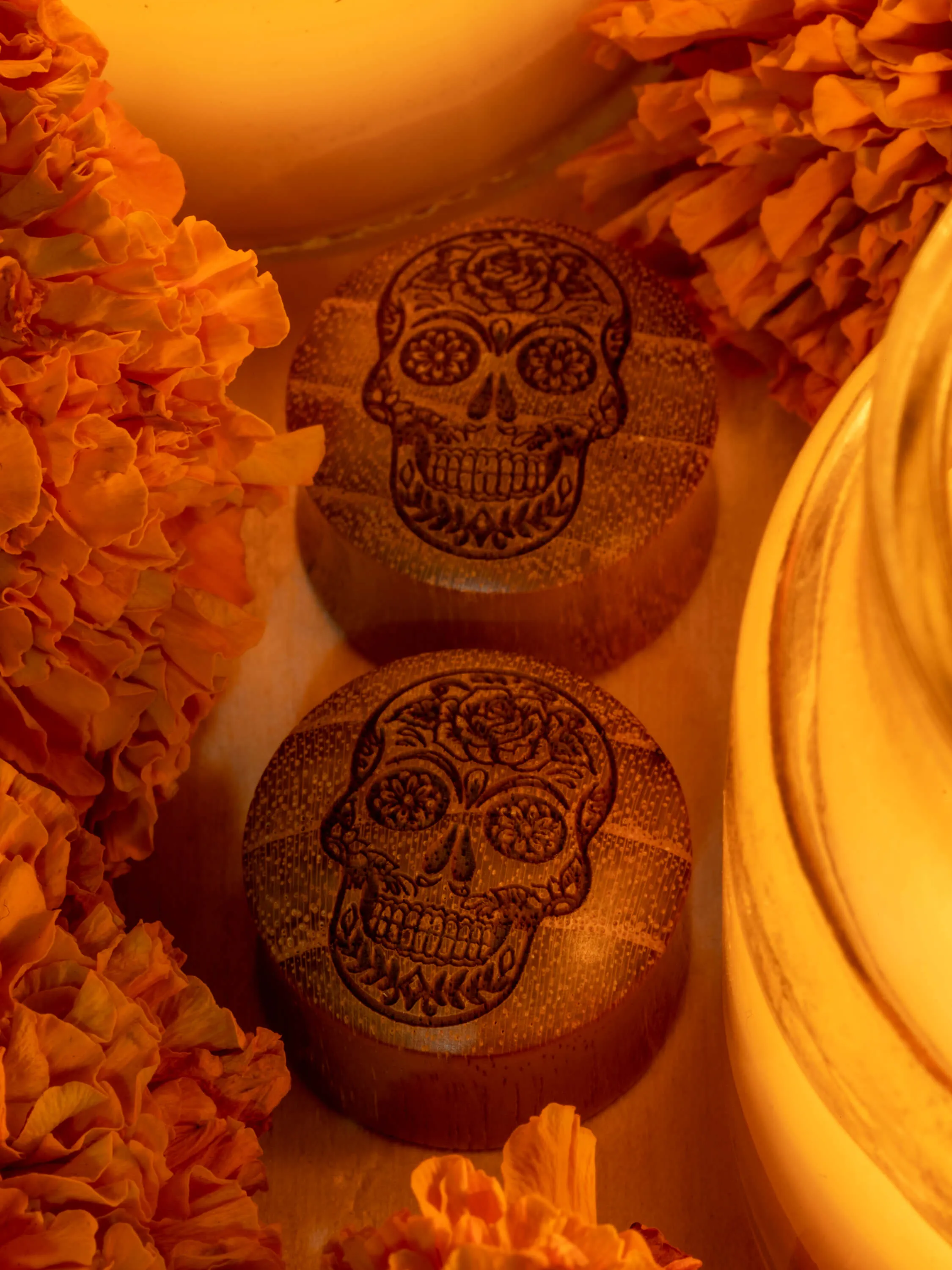 Dia De Los Muertos Skull Engraved Wood Plugs