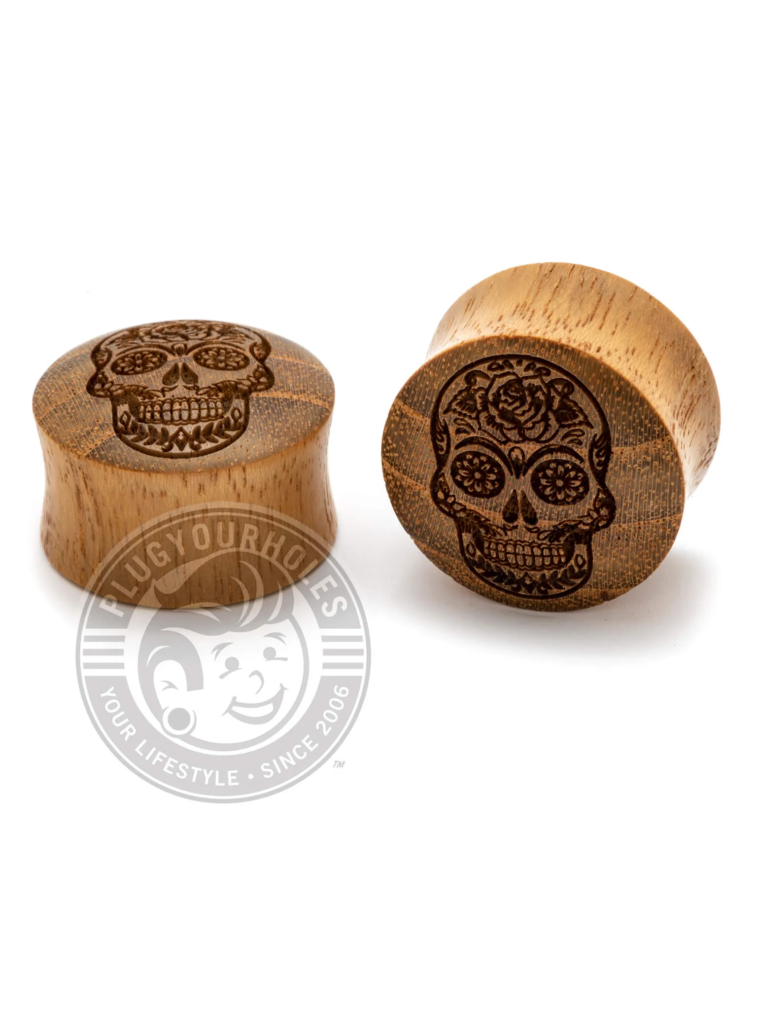 Dia De Los Muertos Skull Engraved Wood Plugs