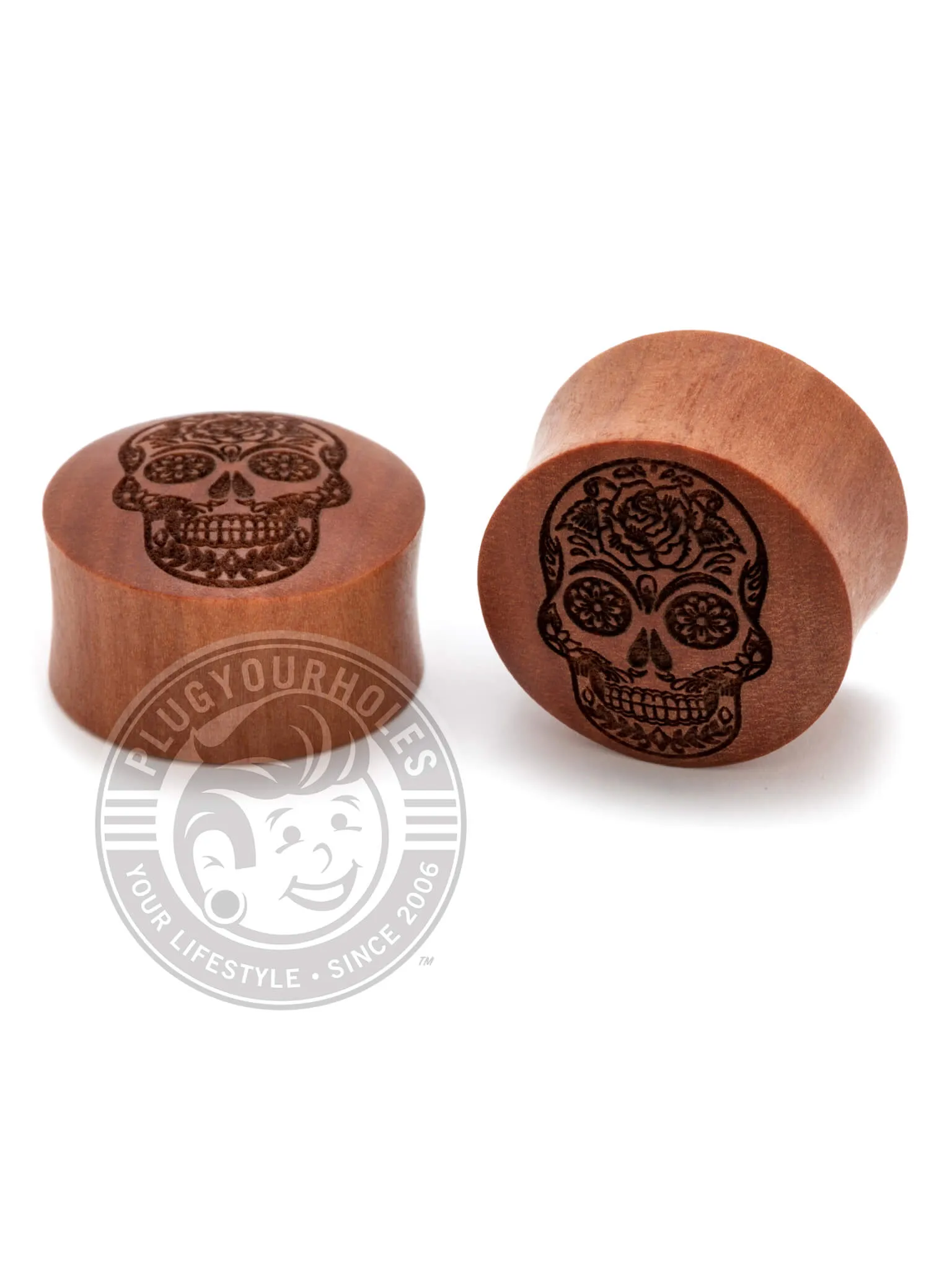 Dia De Los Muertos Skull Engraved Wood Plugs