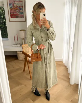 FAWN - Denim Midi Dress in Khaki