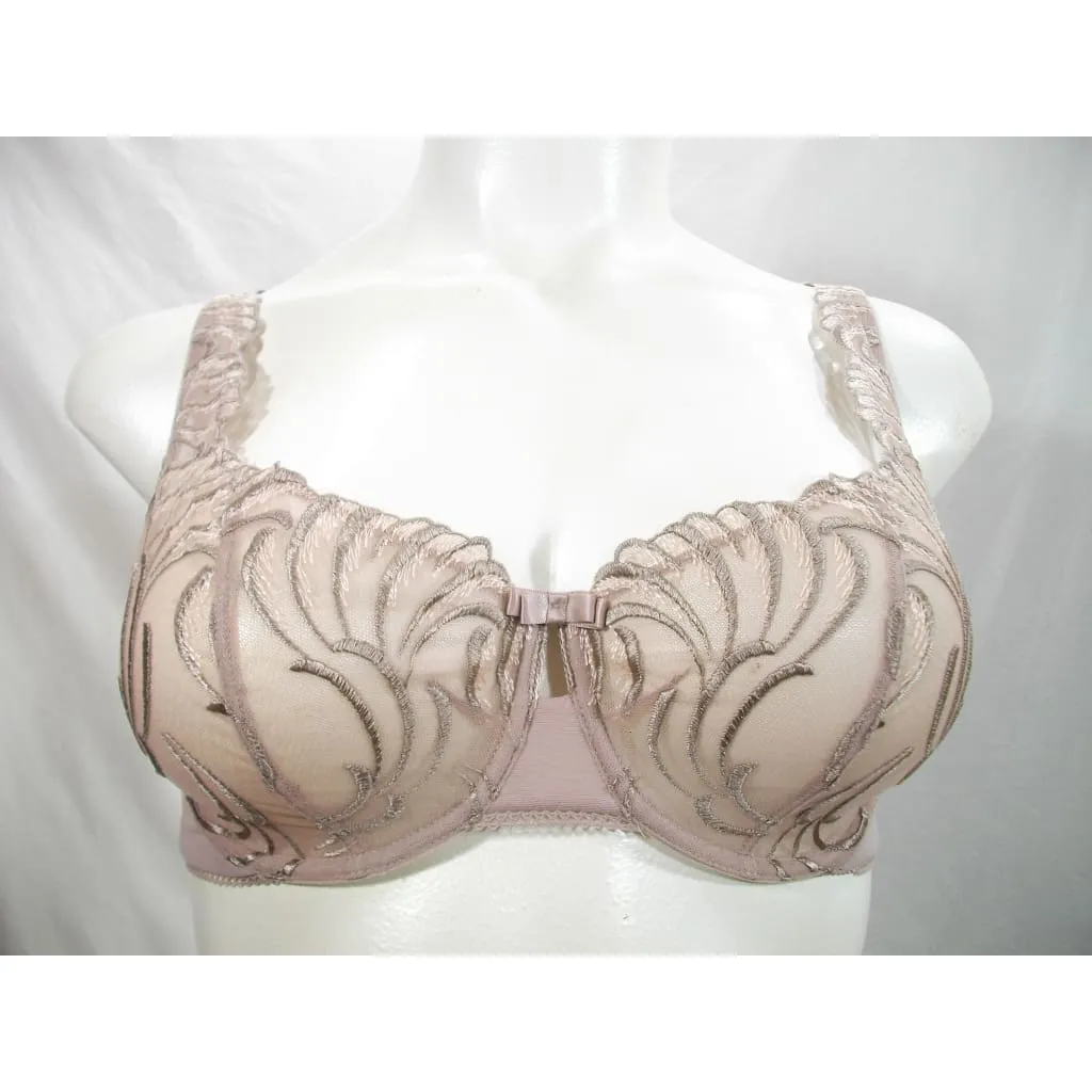 Felina 110040 Lana Embroidered Unlined Plunge Balconette Underwire Bra 38DDD Mocha