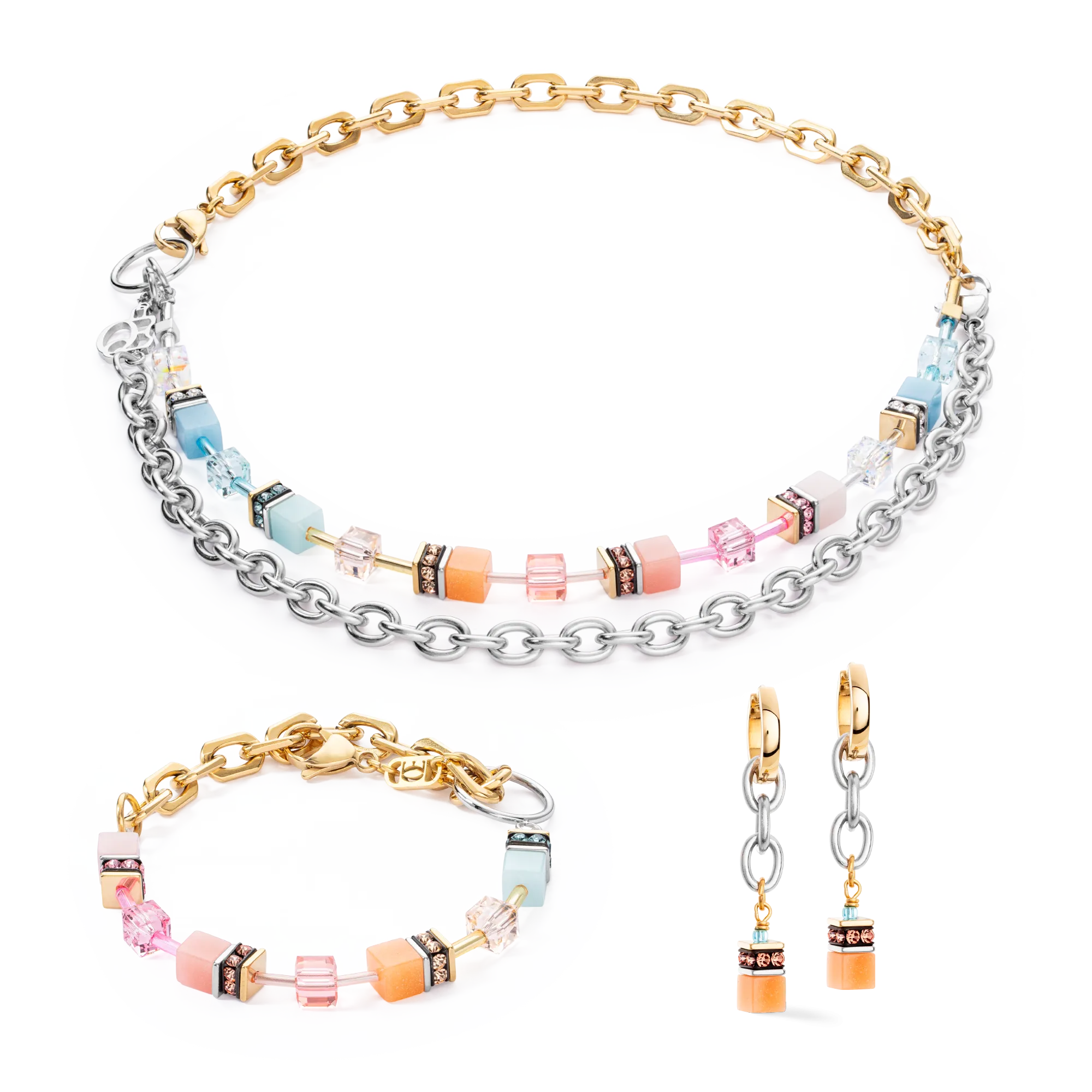 GeoCUBE® Iconic Fusion Chain necklace aqua-apricot