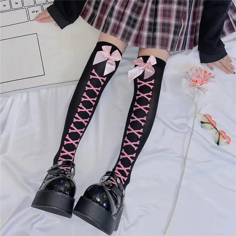 INS PUNK BOW SOFTGIRL Y2K KNEE SOCKS BY90194