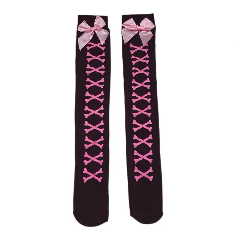 INS PUNK BOW SOFTGIRL Y2K KNEE SOCKS BY90194