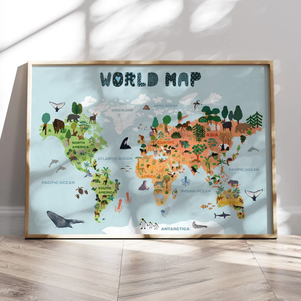 Kids Illustrated World Map - Art Print