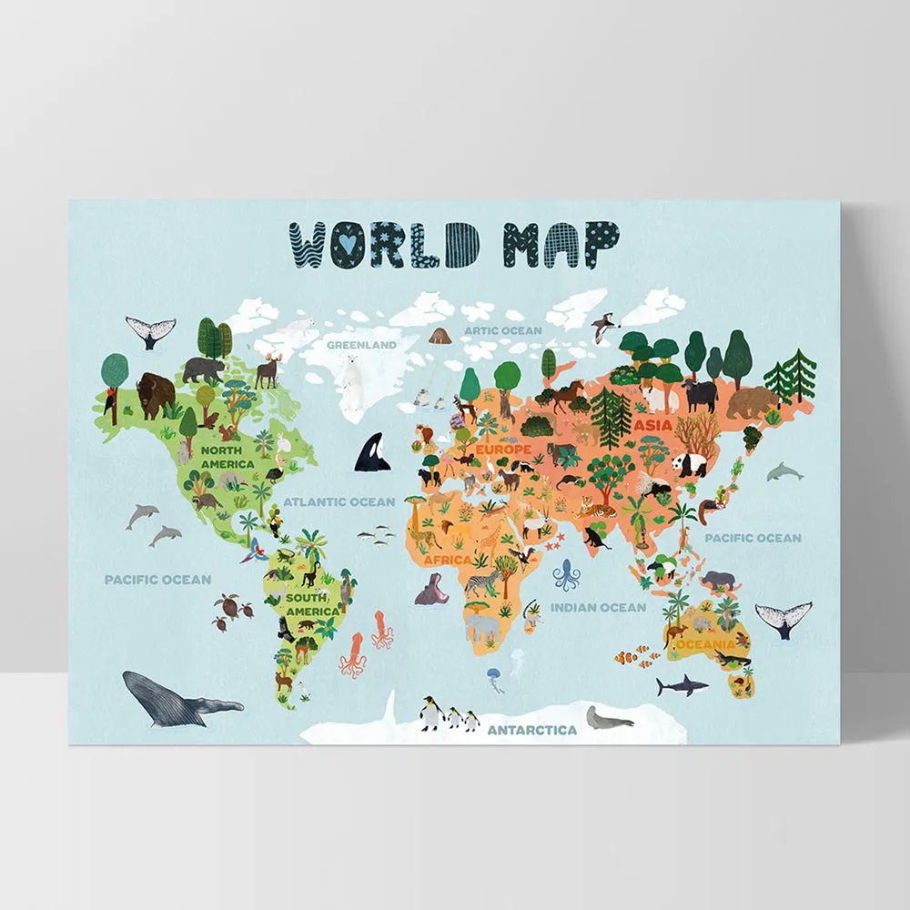 Kids Illustrated World Map - Art Print