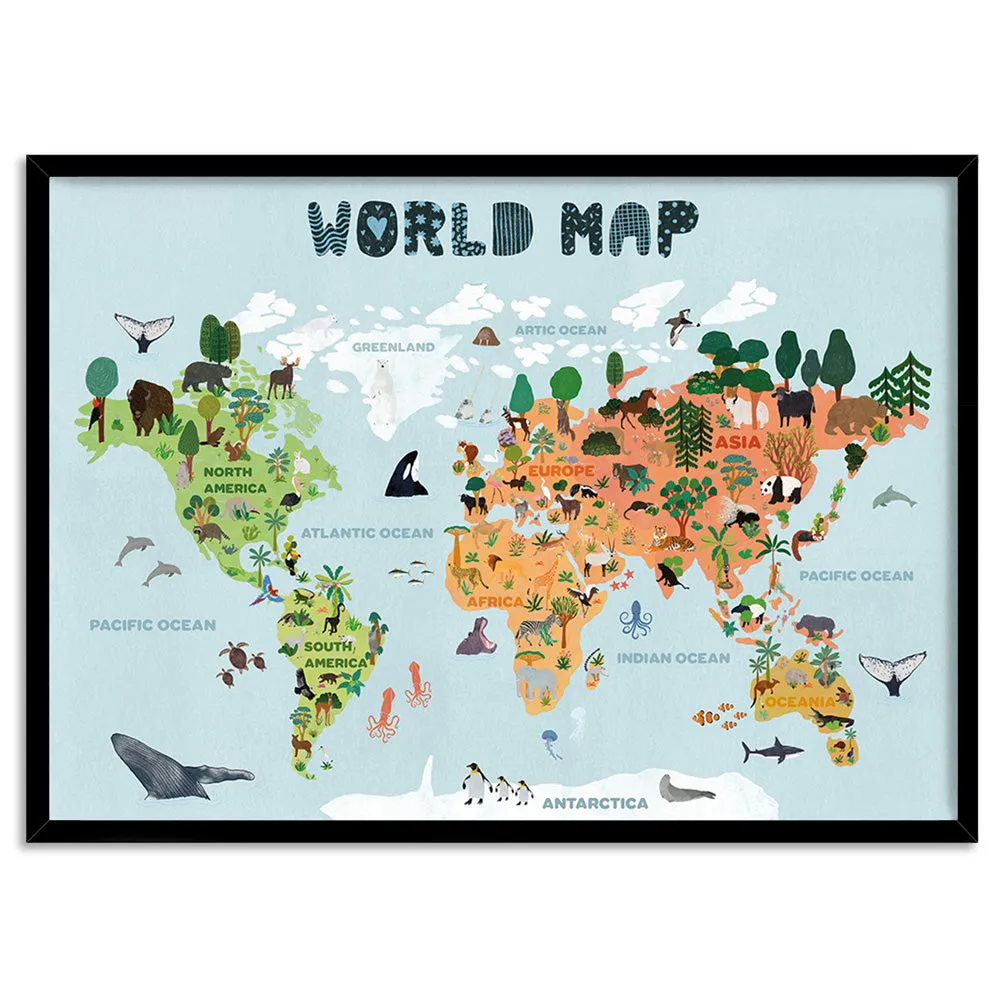 Kids Illustrated World Map - Art Print