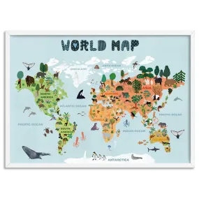 Kids Illustrated World Map - Art Print