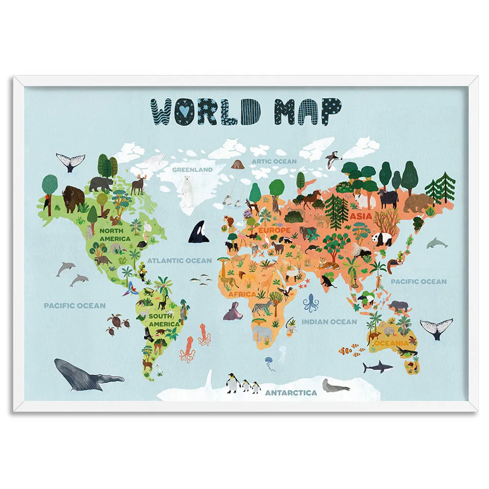 Kids Illustrated World Map - Art Print