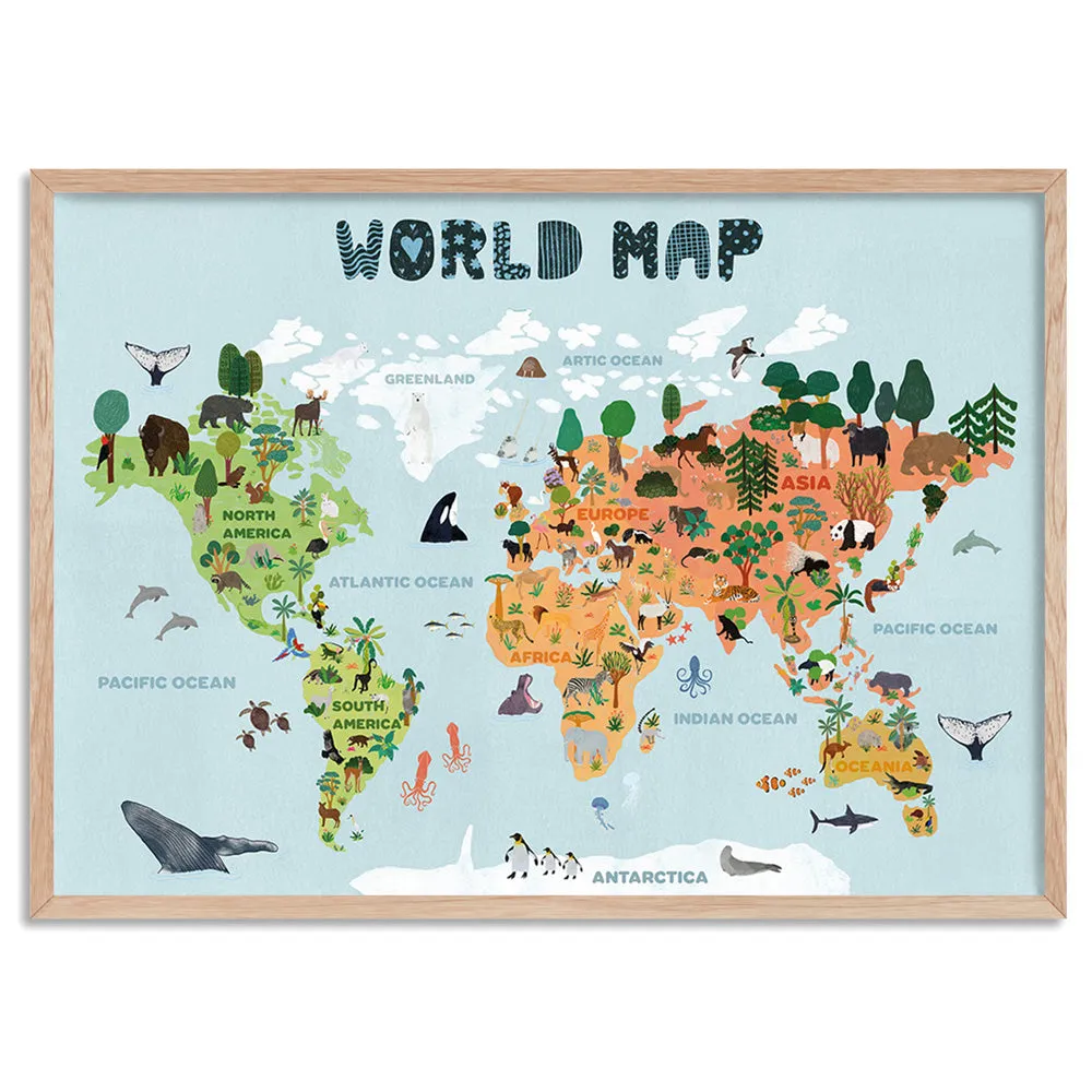 Kids Illustrated World Map - Art Print