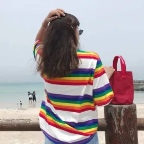 KOREAN RETRO RAINBOW STRIPE T-SHIRT BY22106