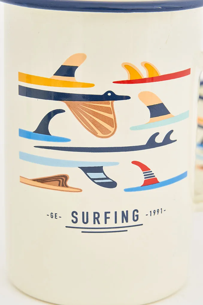 Mug grande con tablas de surf en metal esmaltado