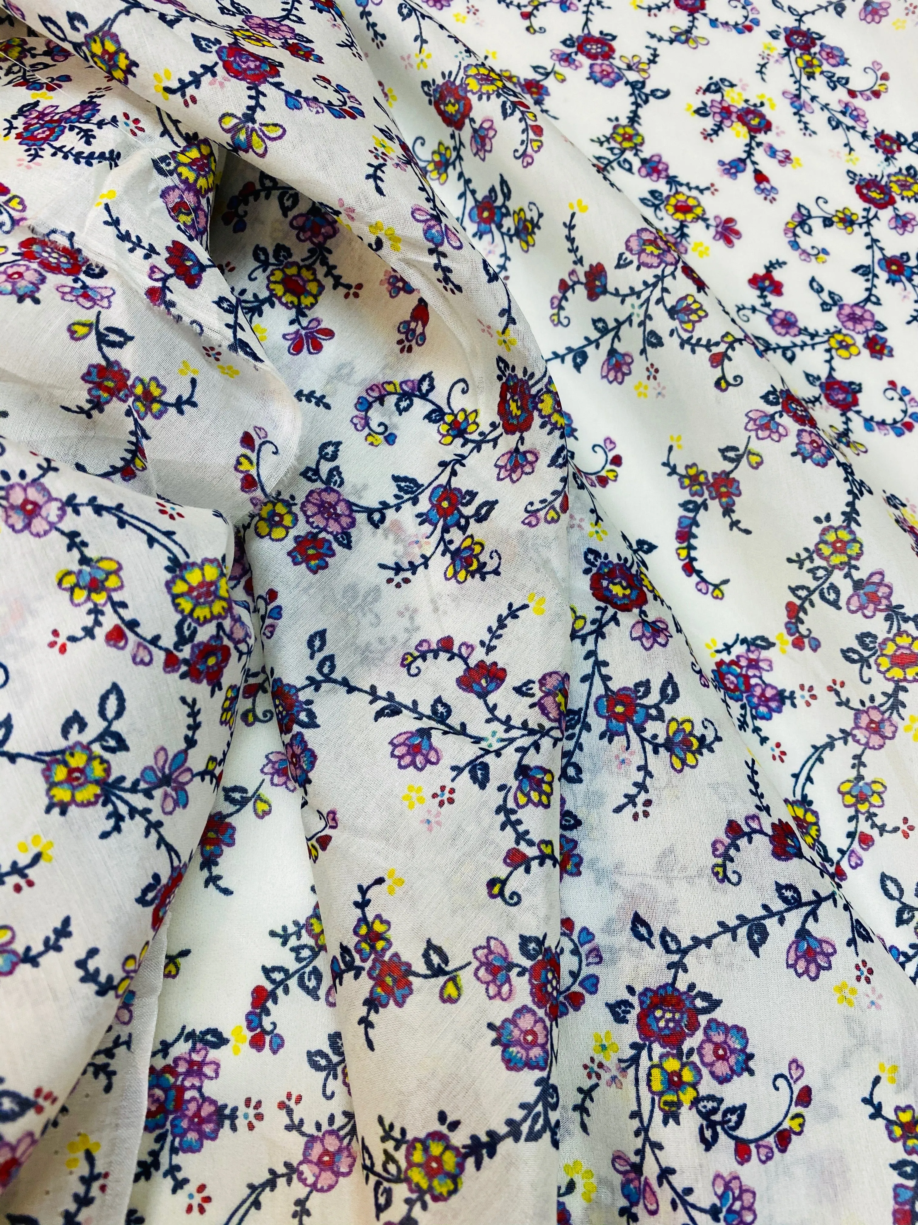 NEW Designer White Cotton Silk Floral Woven Dress Shirt Fabric