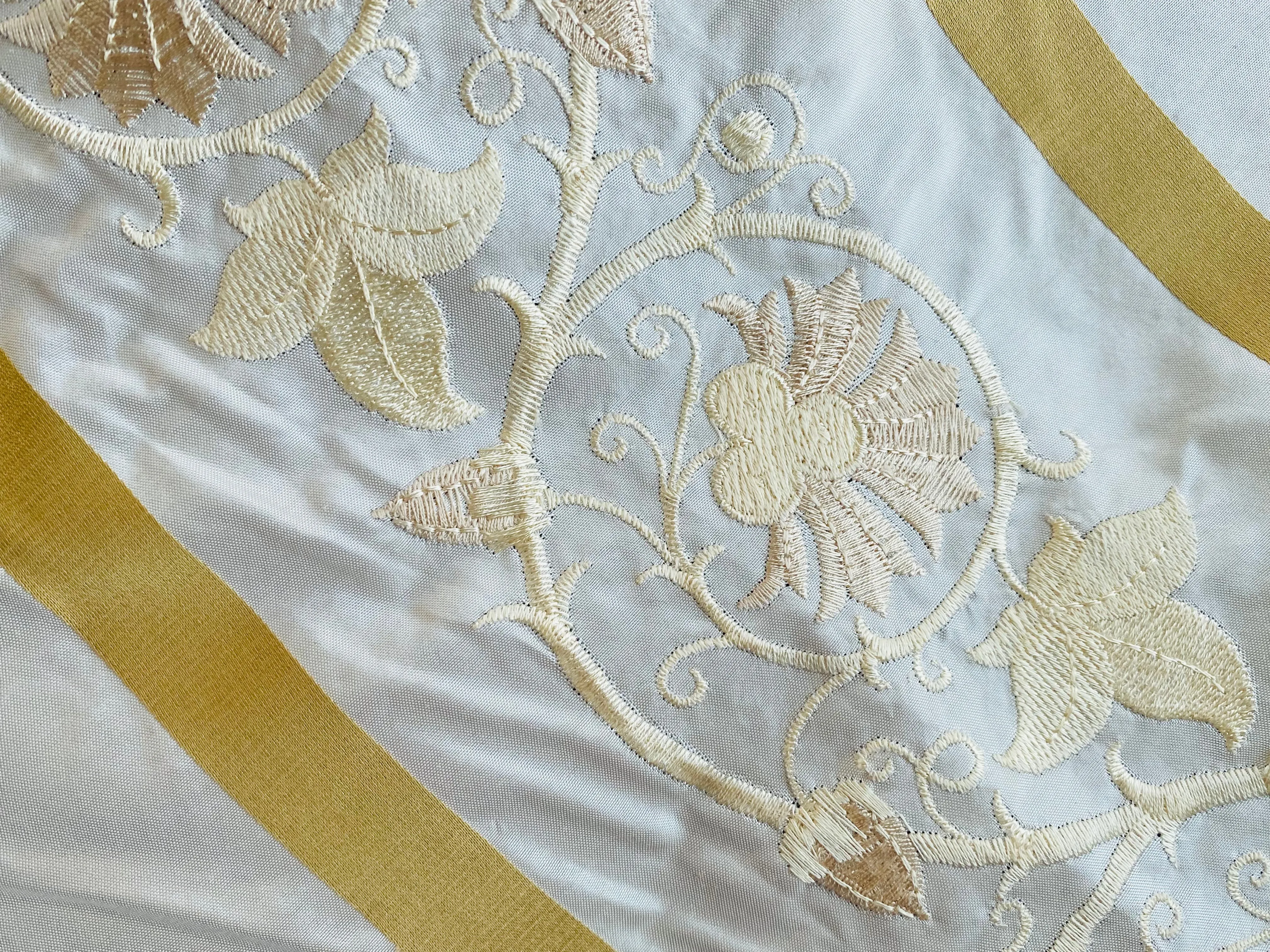 NEW Duchess Jezebel 100% Silk Taffeta Embroidered Scroll Stripe Floral Motif Cream White and Gold