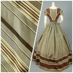 NEW Lady Grace Designer 100% Silk Fabric with Tone on Tone Olive Green & Gold Ribbon Stripes