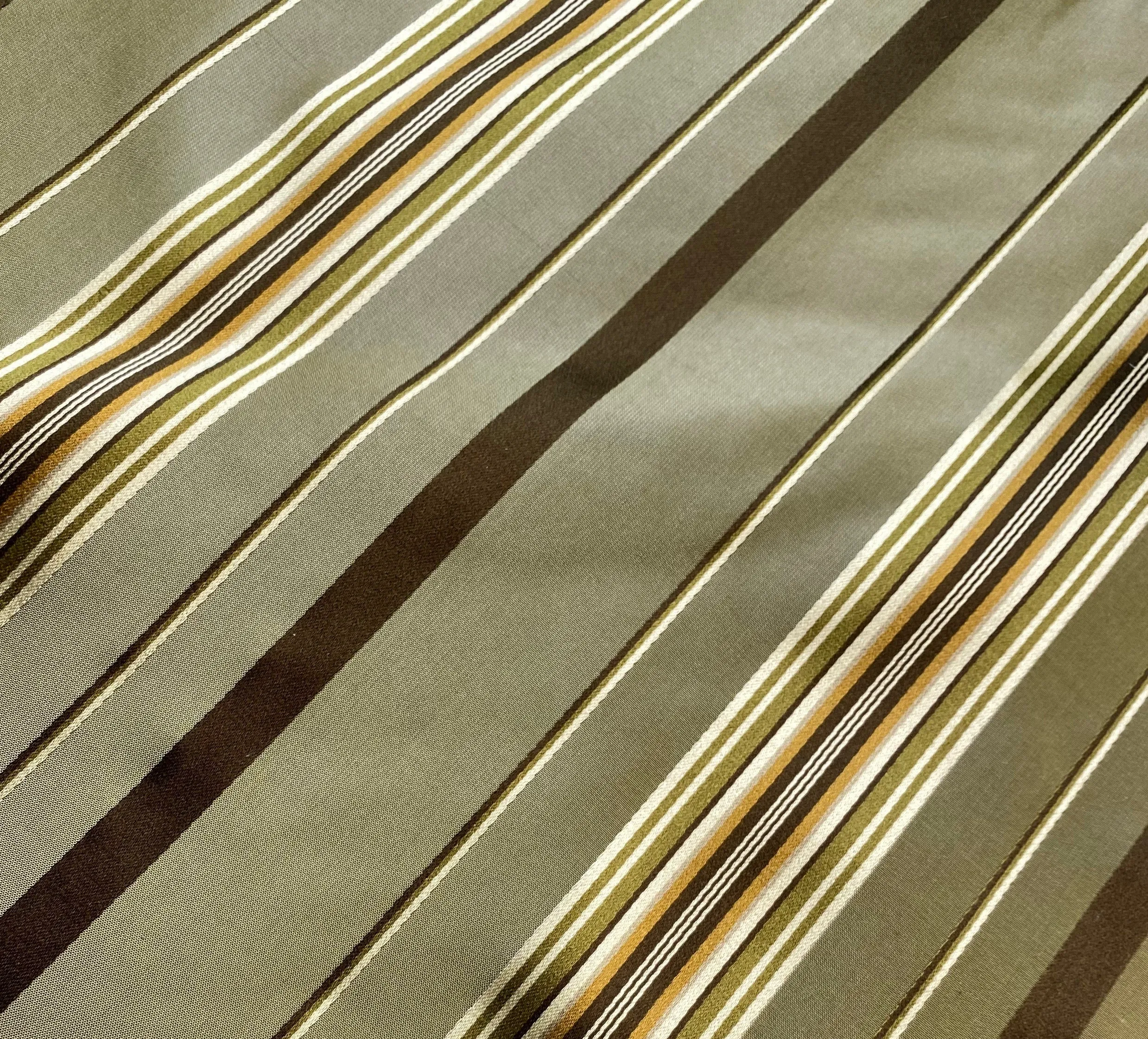 NEW Lady Grace Designer 100% Silk Fabric with Tone on Tone Olive Green & Gold Ribbon Stripes