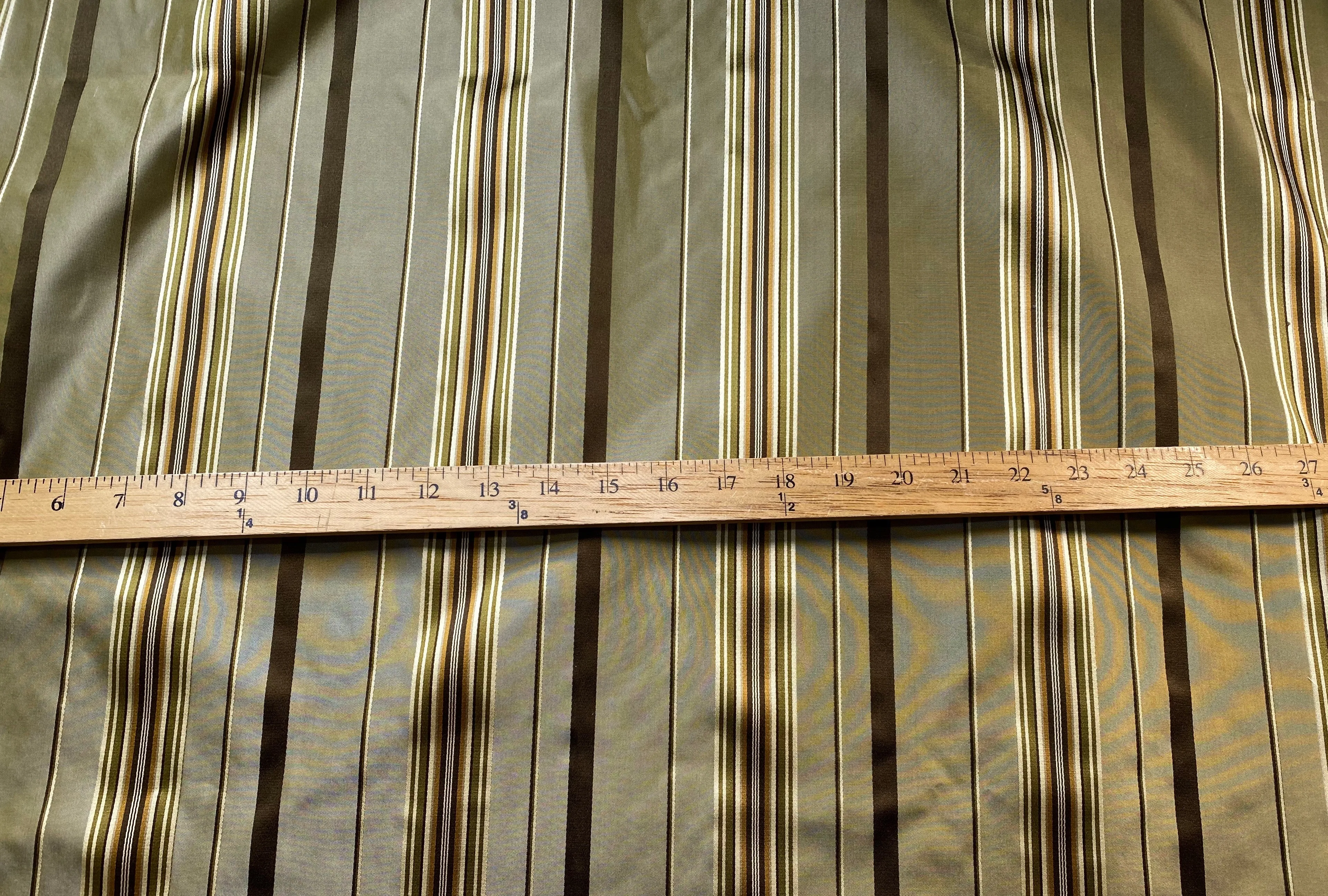 NEW Lady Grace Designer 100% Silk Fabric with Tone on Tone Olive Green & Gold Ribbon Stripes