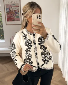 YARA - Embroidery Cardigan in Off White